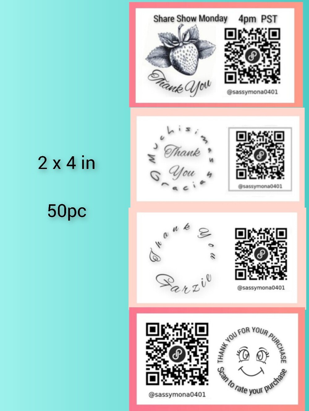 QR Thank You Closet Stickers 2x4 50 Custom Handcrafted Your Choice Design - Picture 6 of 10